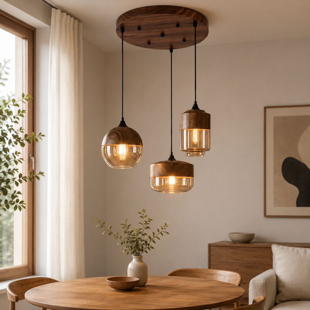 Nordic Wood And Glass Pendant Light With E27 Socket | Uxoryn
