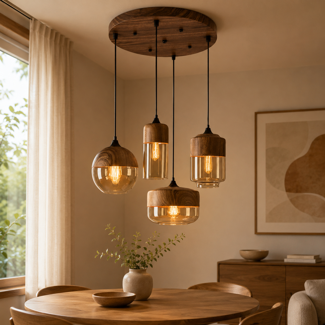 Nordic Wood And Glass Pendant Light With E27 Socket | Uxoryn