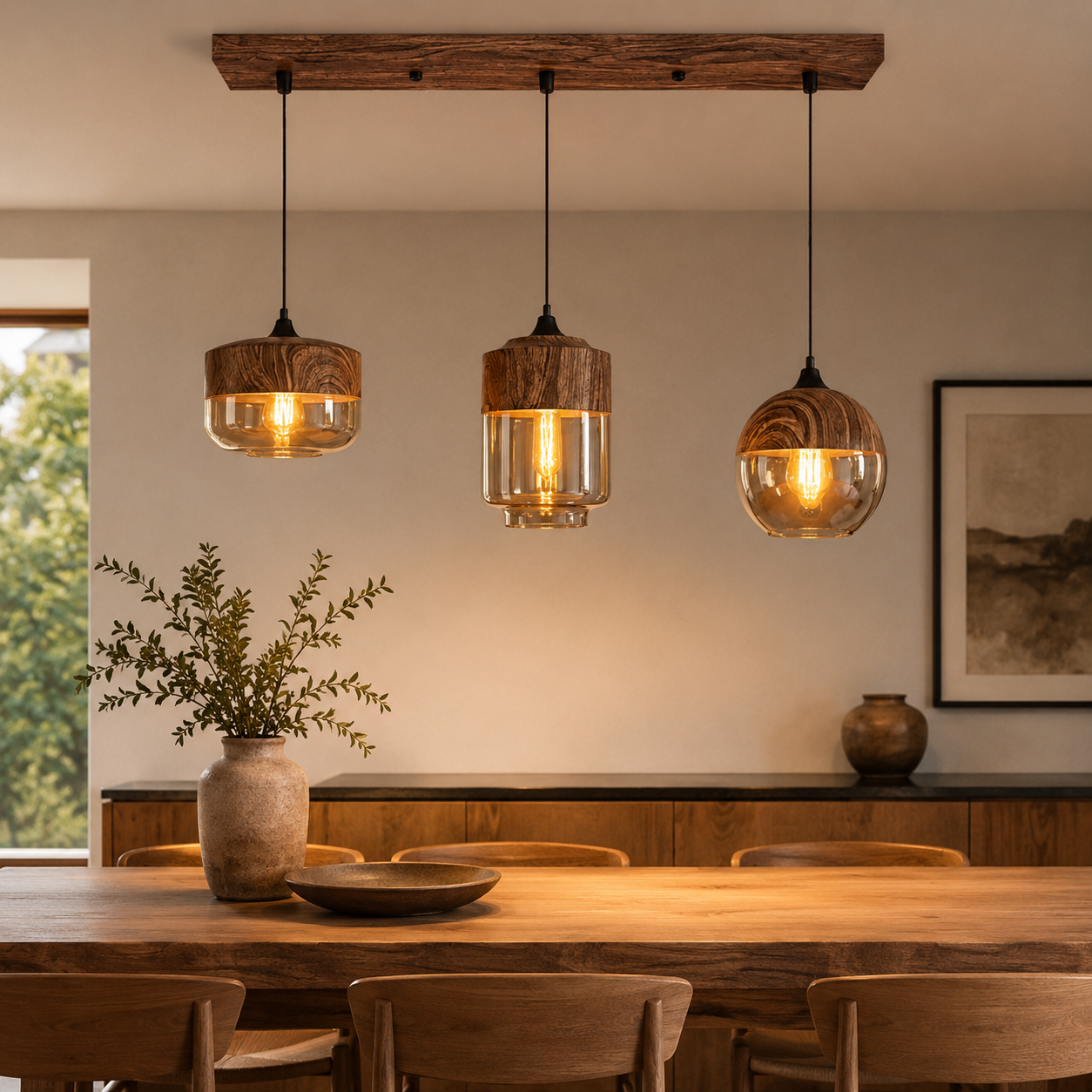 Nordic Wood And Glass Pendant Light With E27 Socket | Uxoryn