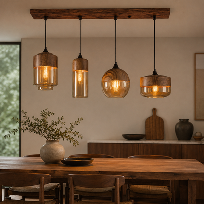 Nordic Wood And Glass Pendant Light With E27 Socket | Uxoryn