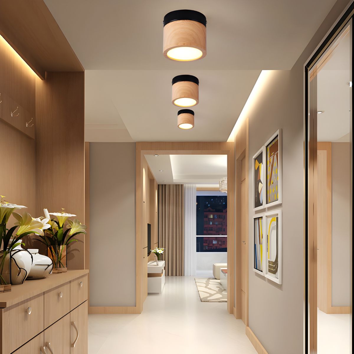 Nordic Wood Cylinder Flush Mount Ceiling Light | Lorvix