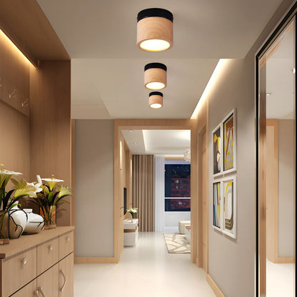 Nordic Wood Cylinder Flush Mount Ceiling Light | Lorvix