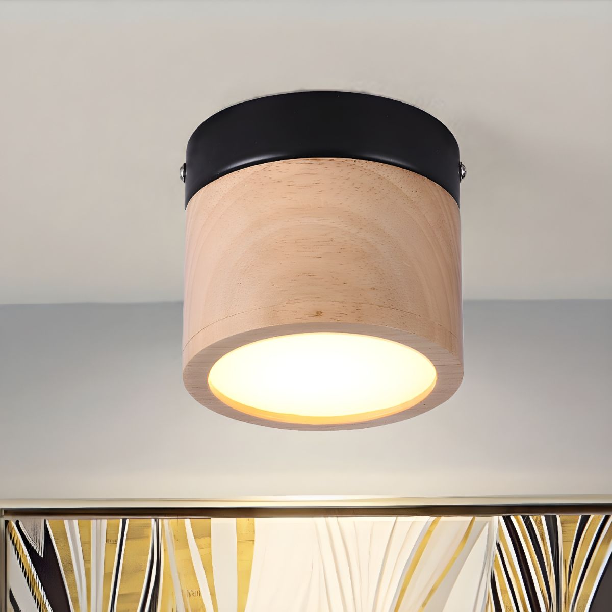Nordic Wood Cylinder Flush Mount Ceiling Light | Lorvix