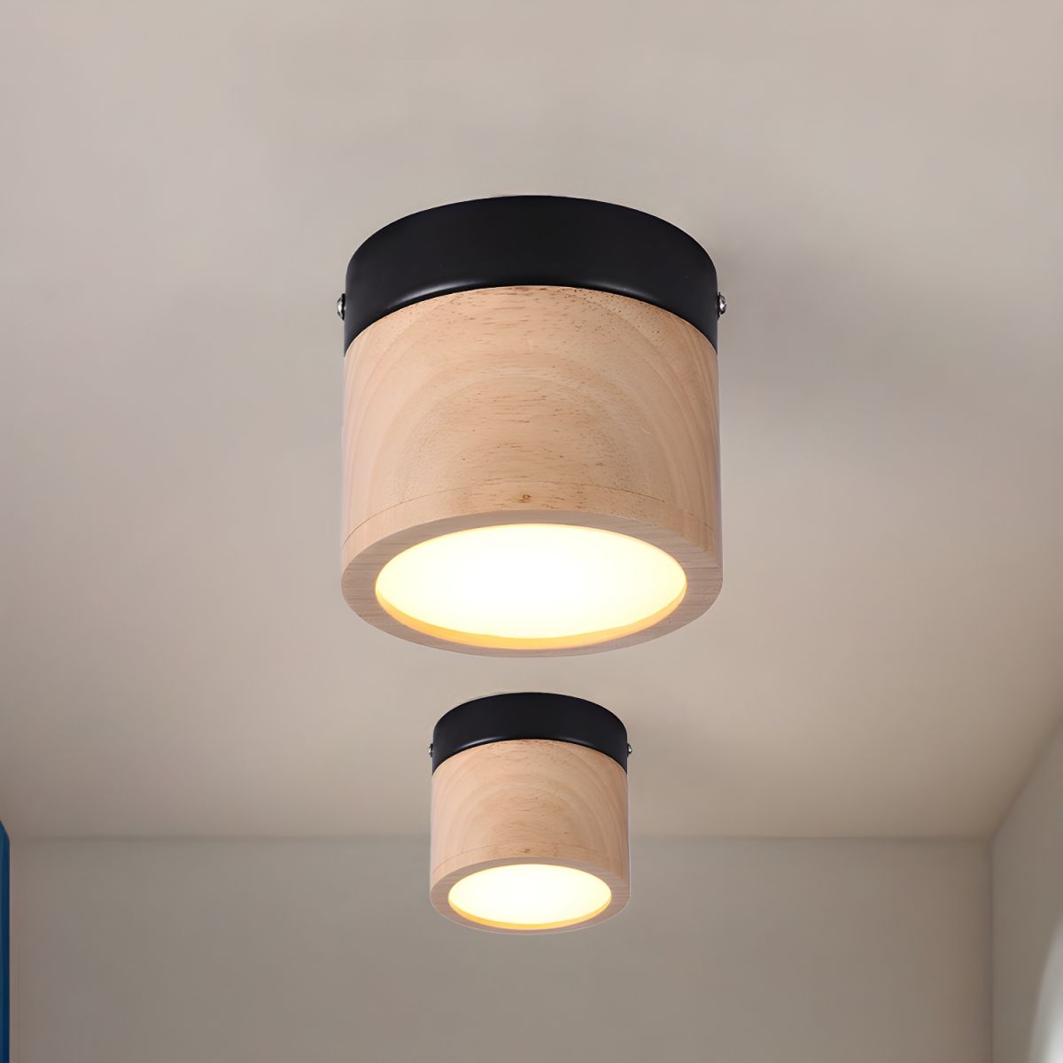 Nordic Wood Cylinder Flush Mount Ceiling Light | Lorvix