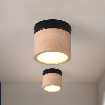 Nordic Wood Cylinder Flush Mount Ceiling Light | Lorvix