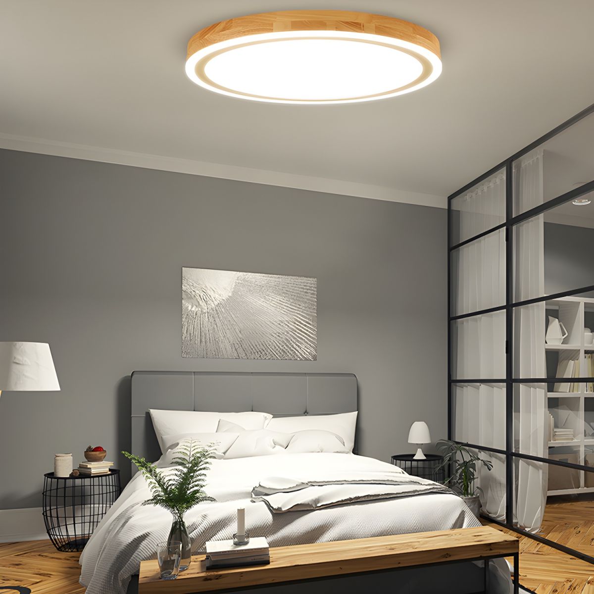 Nordic Wood LED Ceiling Light Slim Flush Mount Round | Torvexa