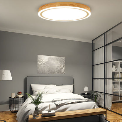 Nordic Wood LED Ceiling Light Slim Flush Mount Round | Torvexa