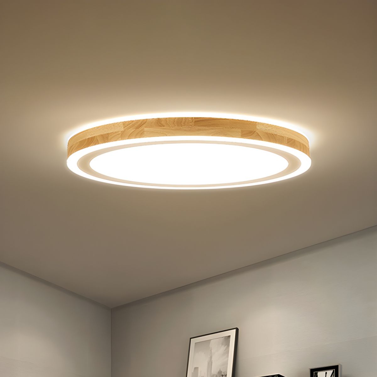 Nordic Wood LED Ceiling Light Slim Flush Mount Round | Torvexa