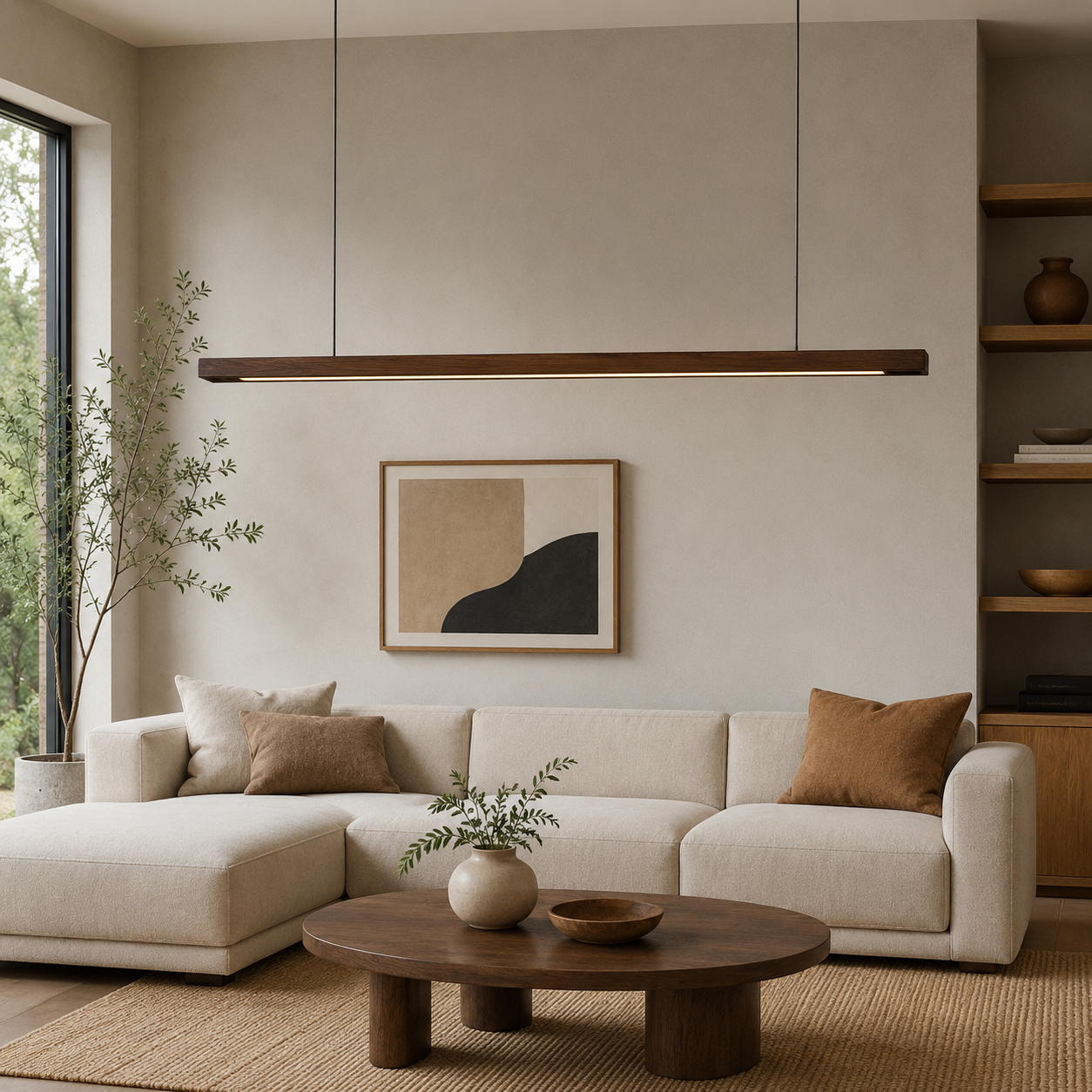 Nordic Wood LED Linear Pendant Light Ceiling Fixture | Xyvora