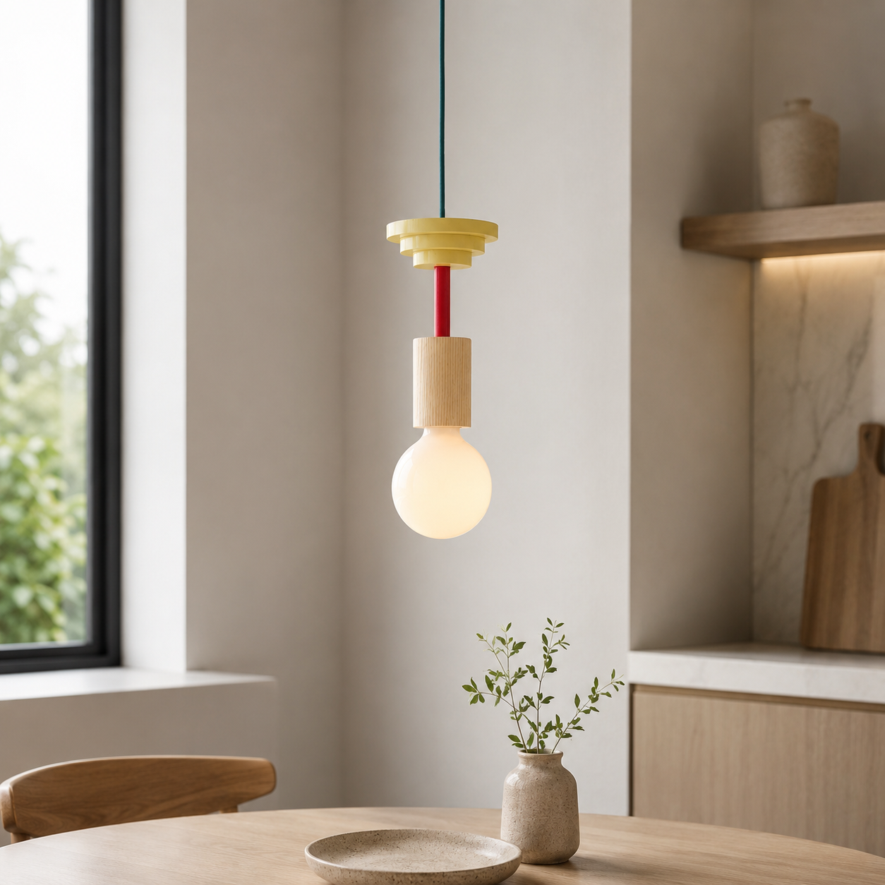 Nordic Wood LED Pendant Light with Geometric Design | Zyntaro