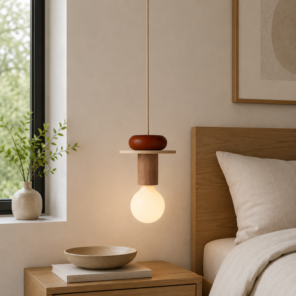 Nordic Wood LED Pendant Light with Geometric Design | Zyntaro