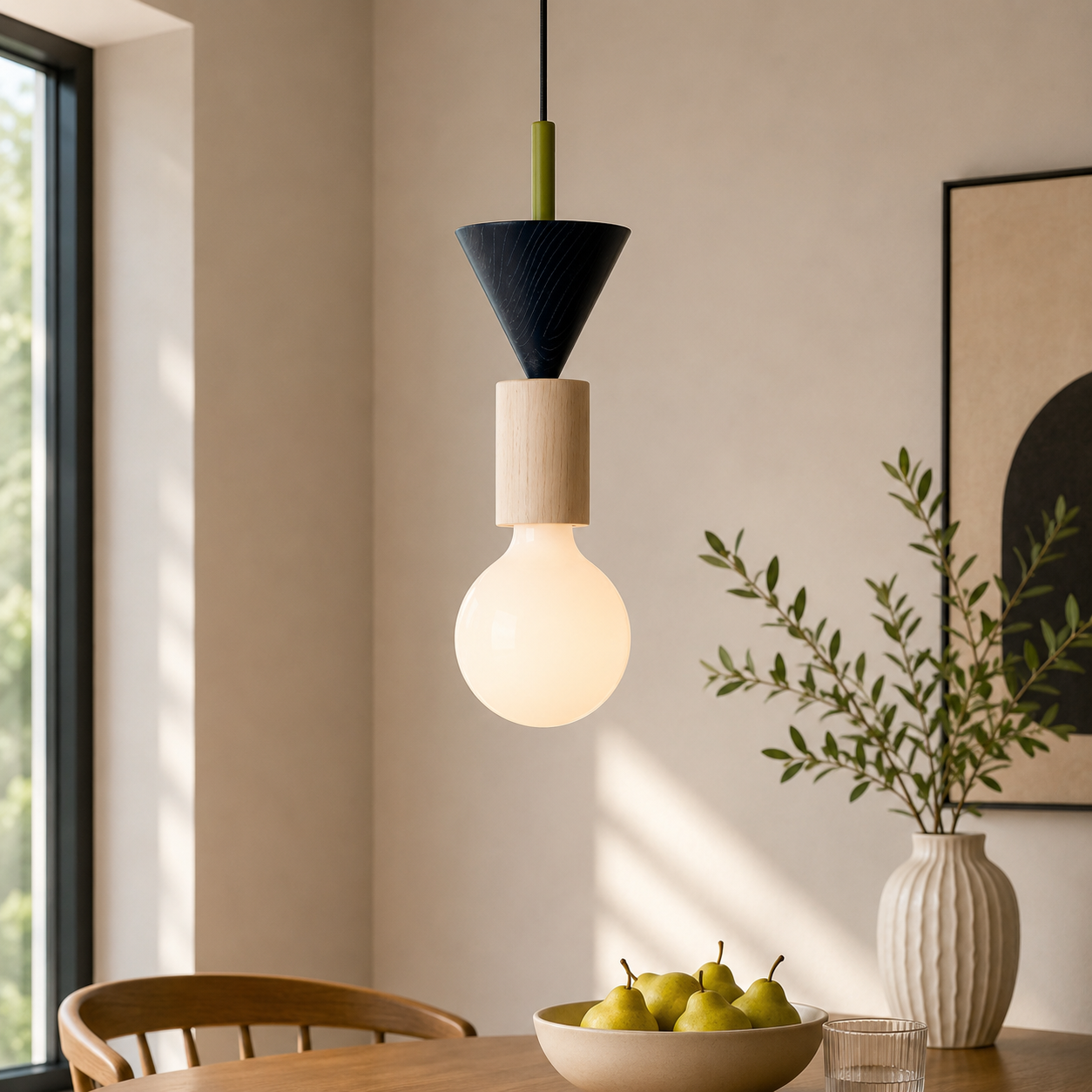 Nordic Wood LED Pendant Light with Geometric Design | Zyntaro