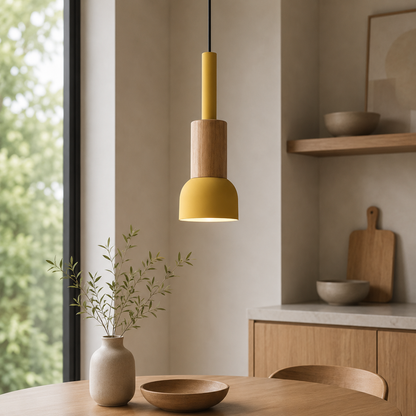 Nordic Wood Metal Pendant Light E27 Adjustable Cable | Xorqen