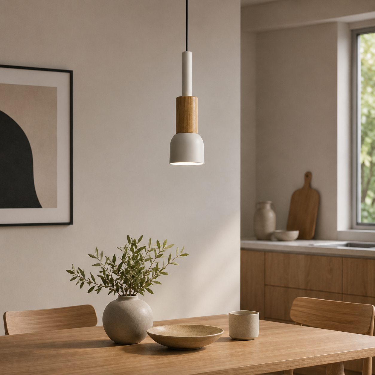 Nordic Wood Metal Pendant Light E27 Adjustable Cable | Xorqen
