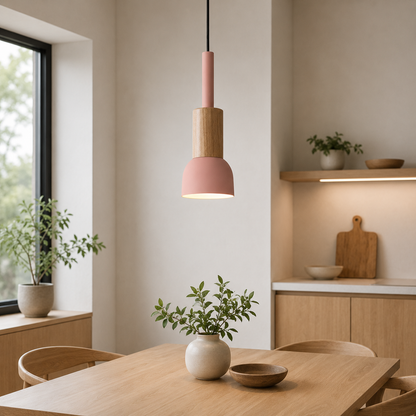 Nordic Wood Metal Pendant Light E27 Adjustable Cable | Xorqen