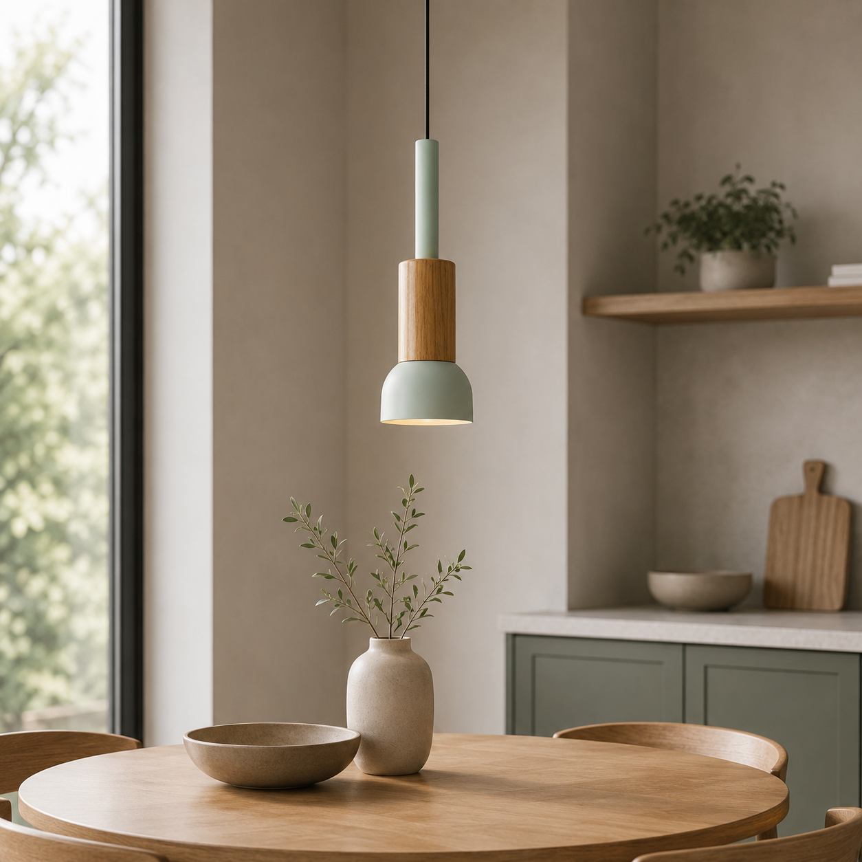 Nordic Wood Metal Pendant Light E27 Adjustable Cable | Xorqen