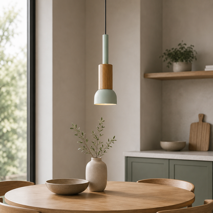 Nordic Wood Metal Pendant Light E27 Adjustable Cable | Xorqen