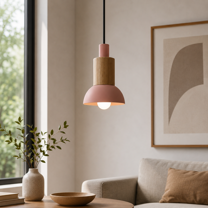 Nordic Wood Metal Pendant Light E27 Ceiling Fixture | Xorvian