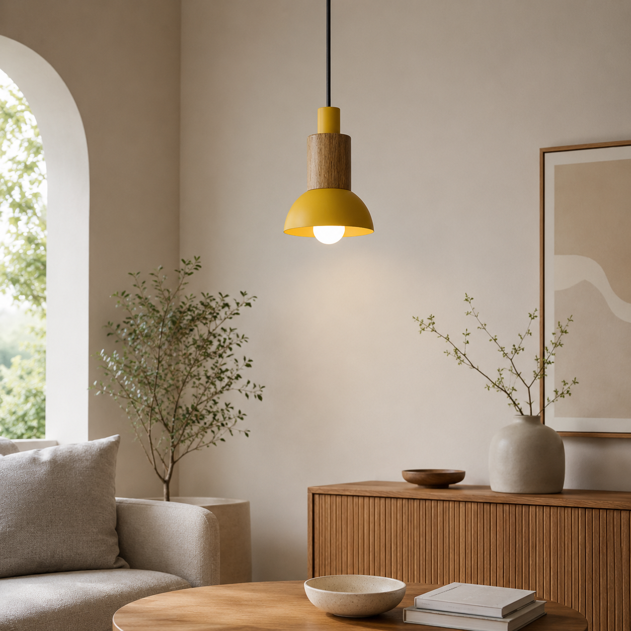Nordic Wood Metal Pendant Light E27 Ceiling Fixture | Xorvian