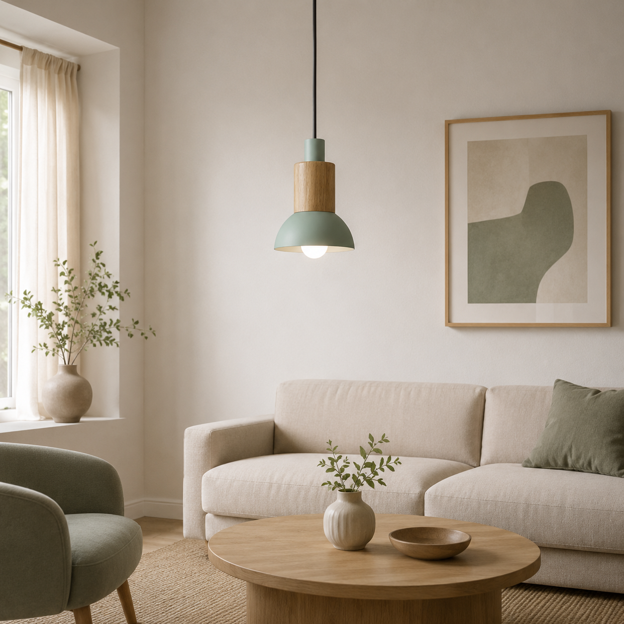 Nordic Wood Metal Pendant Light E27 Ceiling Fixture | Xorvian