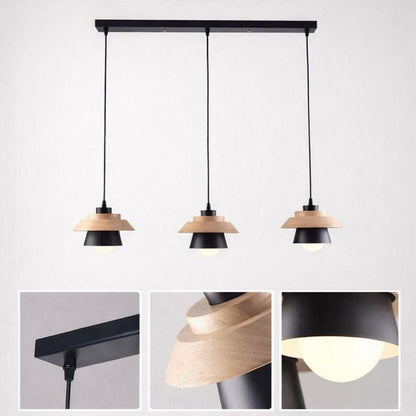 Nordic Wood Metal Pendant Light Layered E27 Design | Velorin