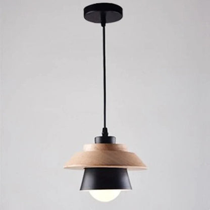 Nordic Wood Metal Pendant Light Layered E27 Design | Velorin