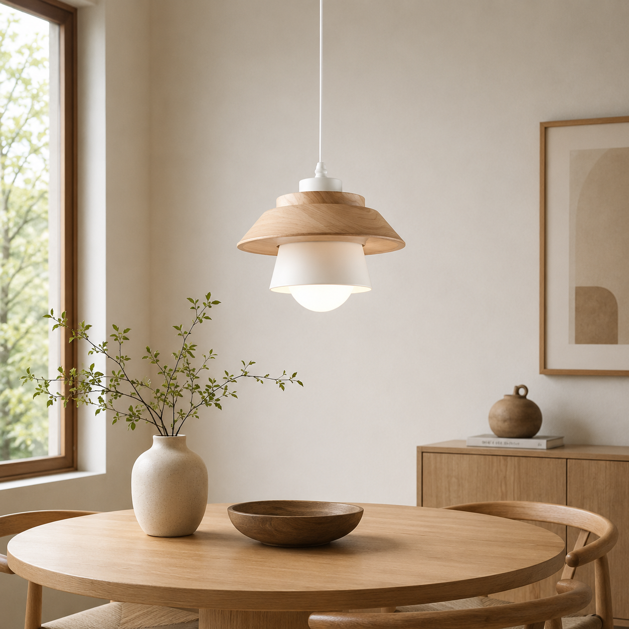 Nordic Wood Metal Pendant Light Layered E27 Design | Velorin