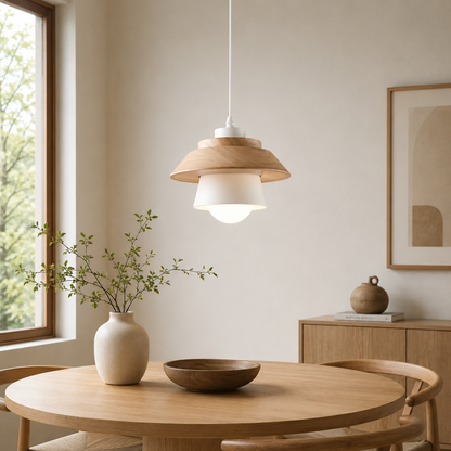 Nordic Wood Metal Pendant Light Layered E27 Design | Velorin