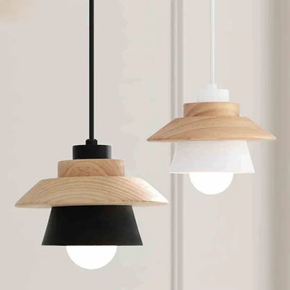 Nordic Wood Metal Pendant Light Layered E27 Design | Velorin