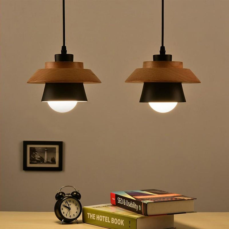 Nordic Wood Metal Pendant Light Layered E27 Design | Velorin