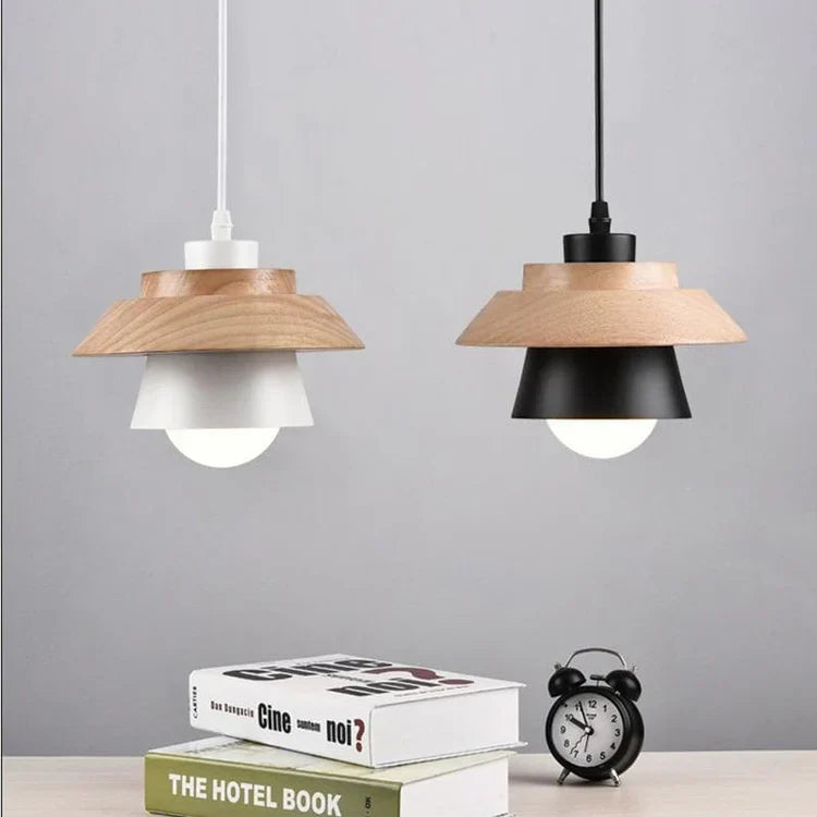Nordic Wood Metal Pendant Light Layered E27 Design | Velorin
