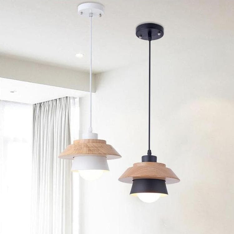 Nordic Wood Metal Pendant Light Layered E27 Design | Velorin