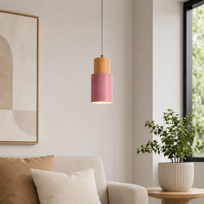 Nordic Wood Metal Pendant Light with Adjustable Cable | Nexora