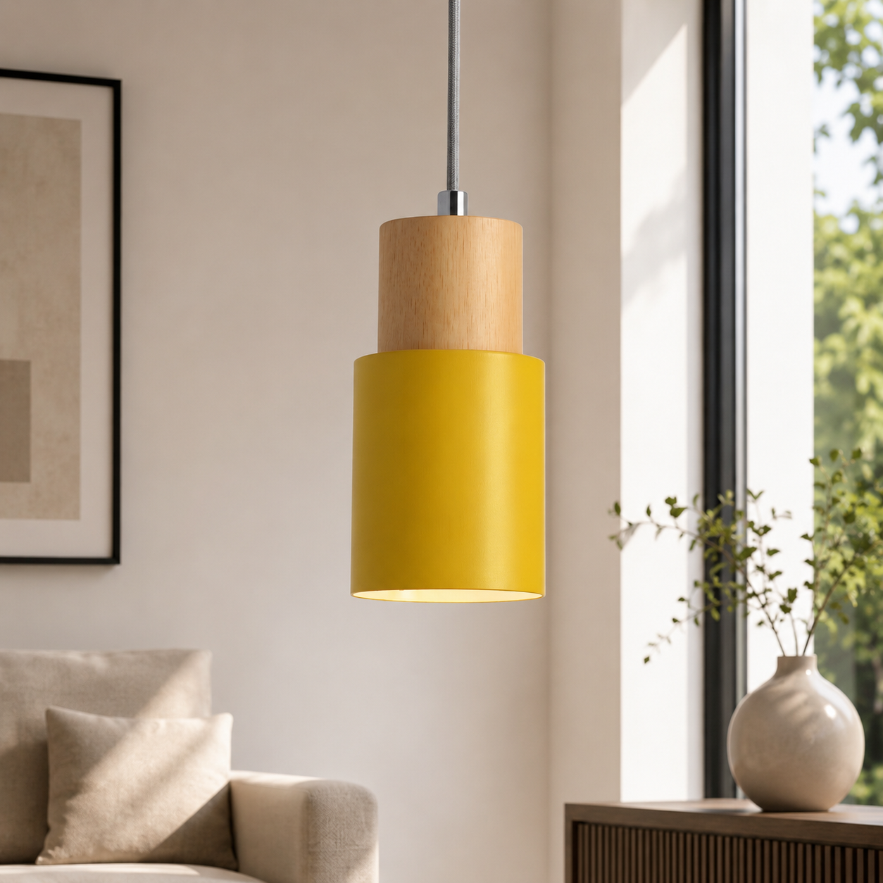 Nordic Wood Metal Pendant Light with Adjustable Cable | Nexora