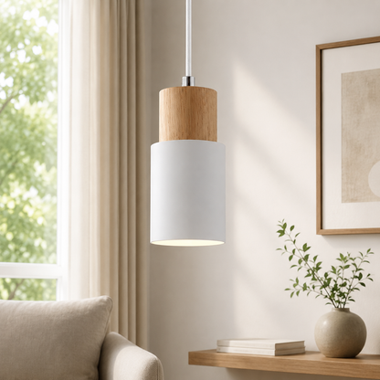 Nordic Wood Metal Pendant Light with Adjustable Cable | Nexora