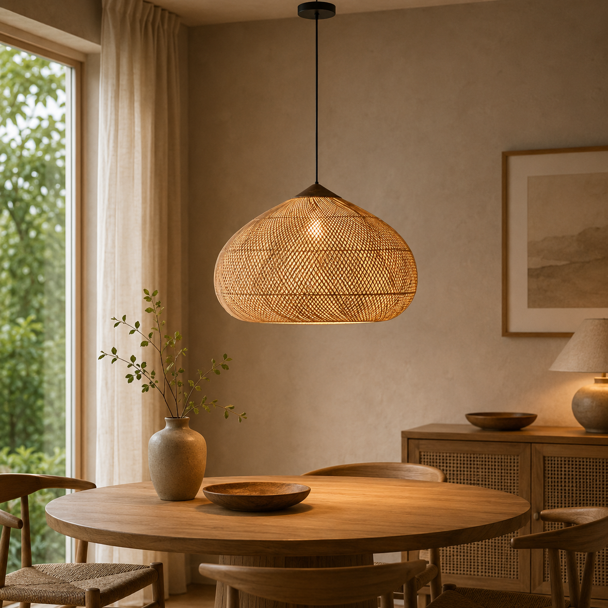 Organic Wisteria Pendant Light Handwoven Japandi Form | Renvora