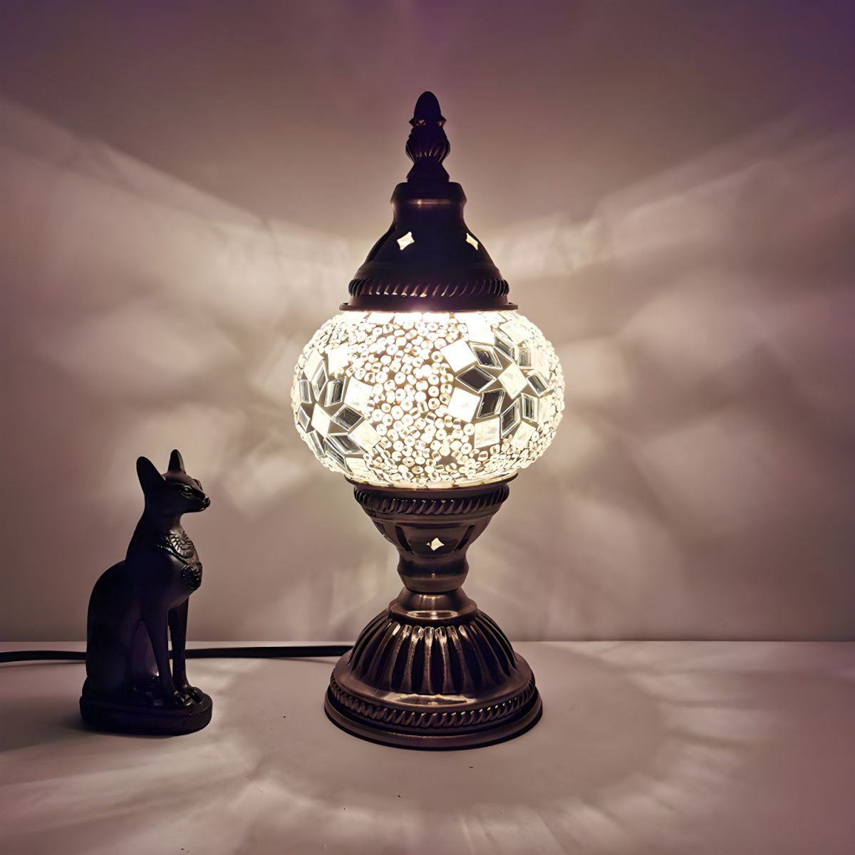Oriental Glass Mosaic Table Lamp with Colourful Glow | Zelmira