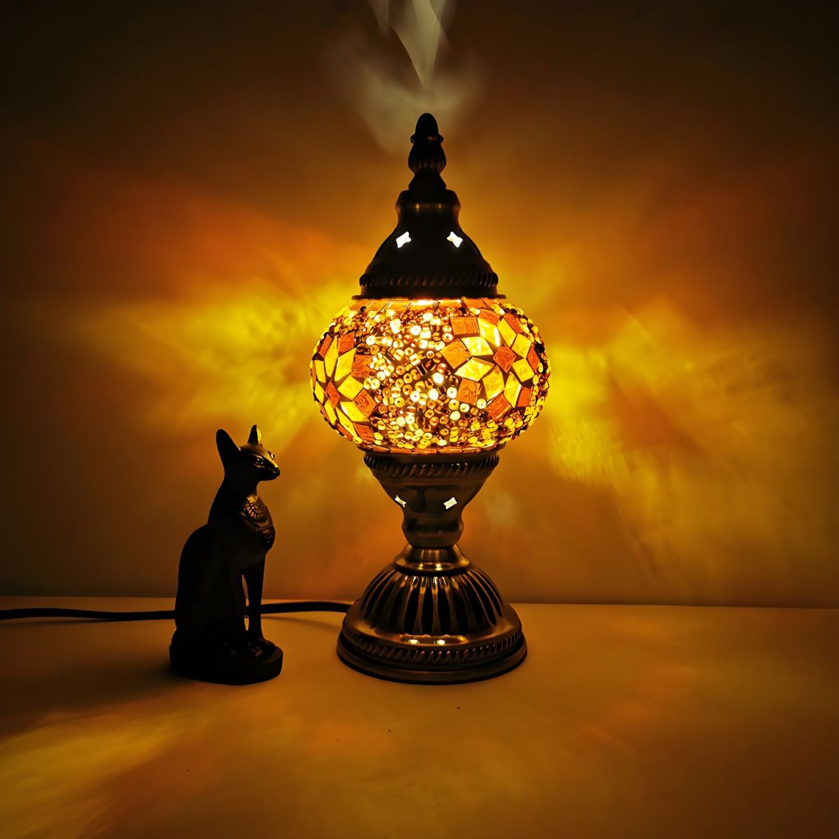 Oriental Glass Mosaic Table Lamp with Colourful Glow | Zelmira