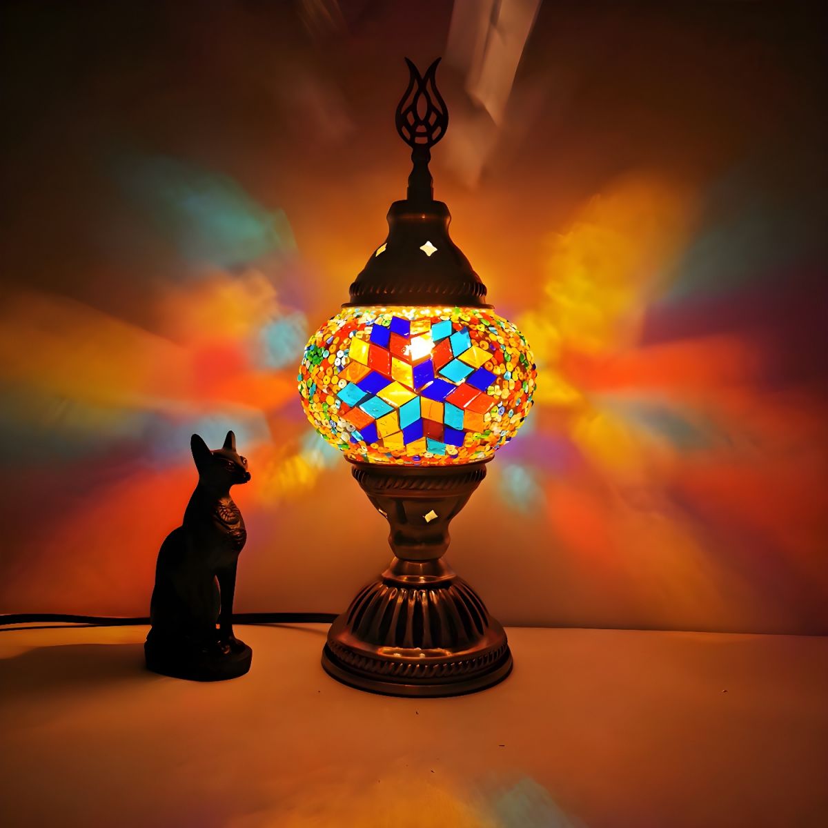 Oriental Glass Mosaic Table Lamp with Colourful Glow | Zelmira