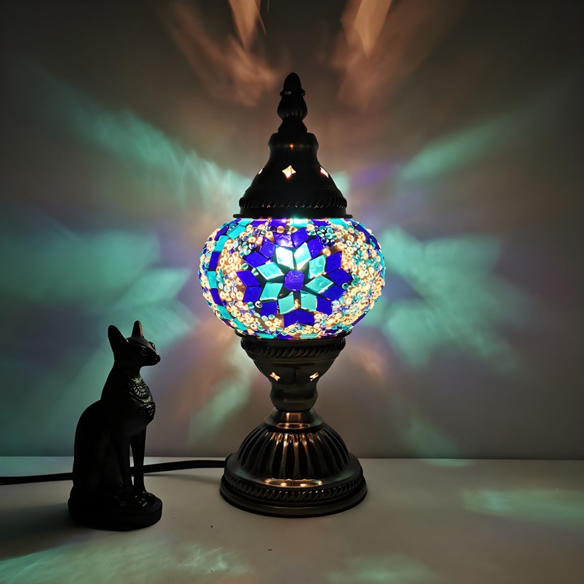 Oriental Glass Mosaic Table Lamp with Colourful Glow | Zelmira