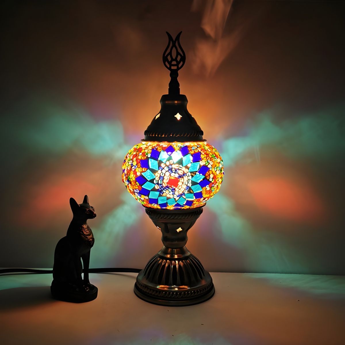 Oriental Glass Mosaic Table Lamp with Colourful Glow | Zelmira