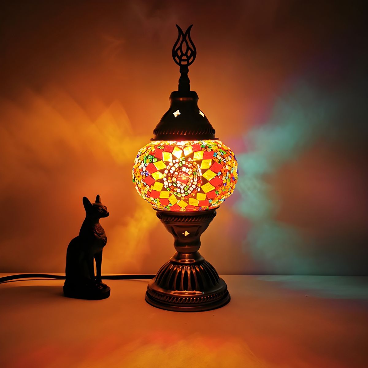 Oriental Glass Mosaic Table Lamp with Colourful Glow | Zelmira