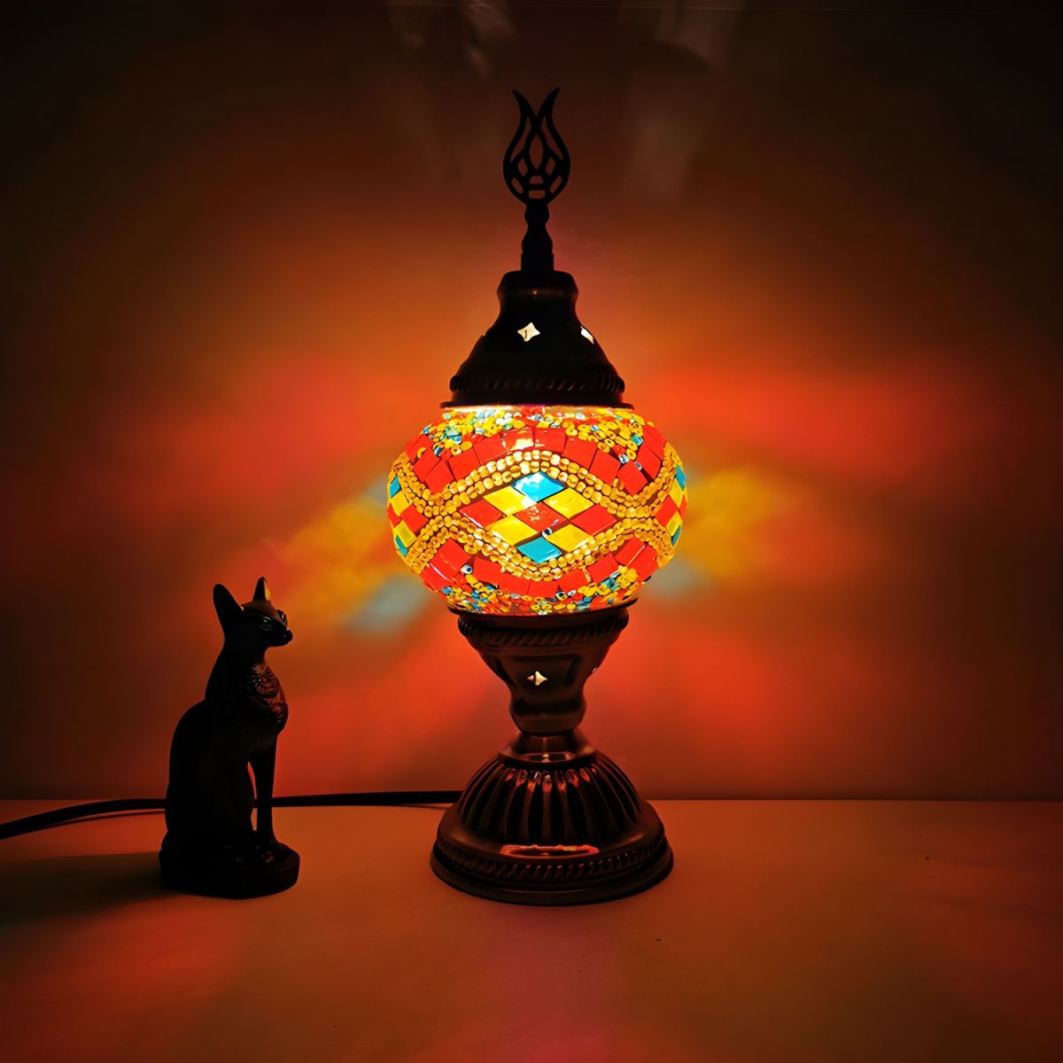 Oriental Glass Mosaic Table Lamp with Colourful Glow | Zelmira