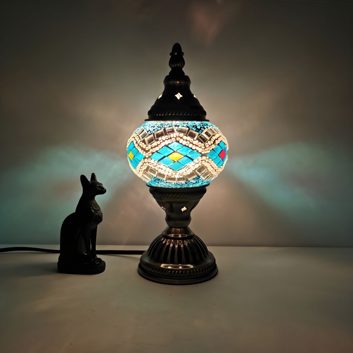 Oriental Glass Mosaic Table Lamp with Colourful Glow | Zelmira