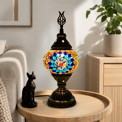 Oriental Glass Mosaic Table Lamp with Colourful Glow | Zelmira