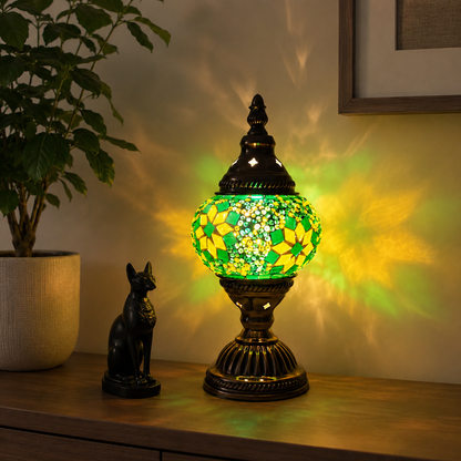 Oriental Glass Mosaic Table Lamp with Colourful Glow | Zelmira