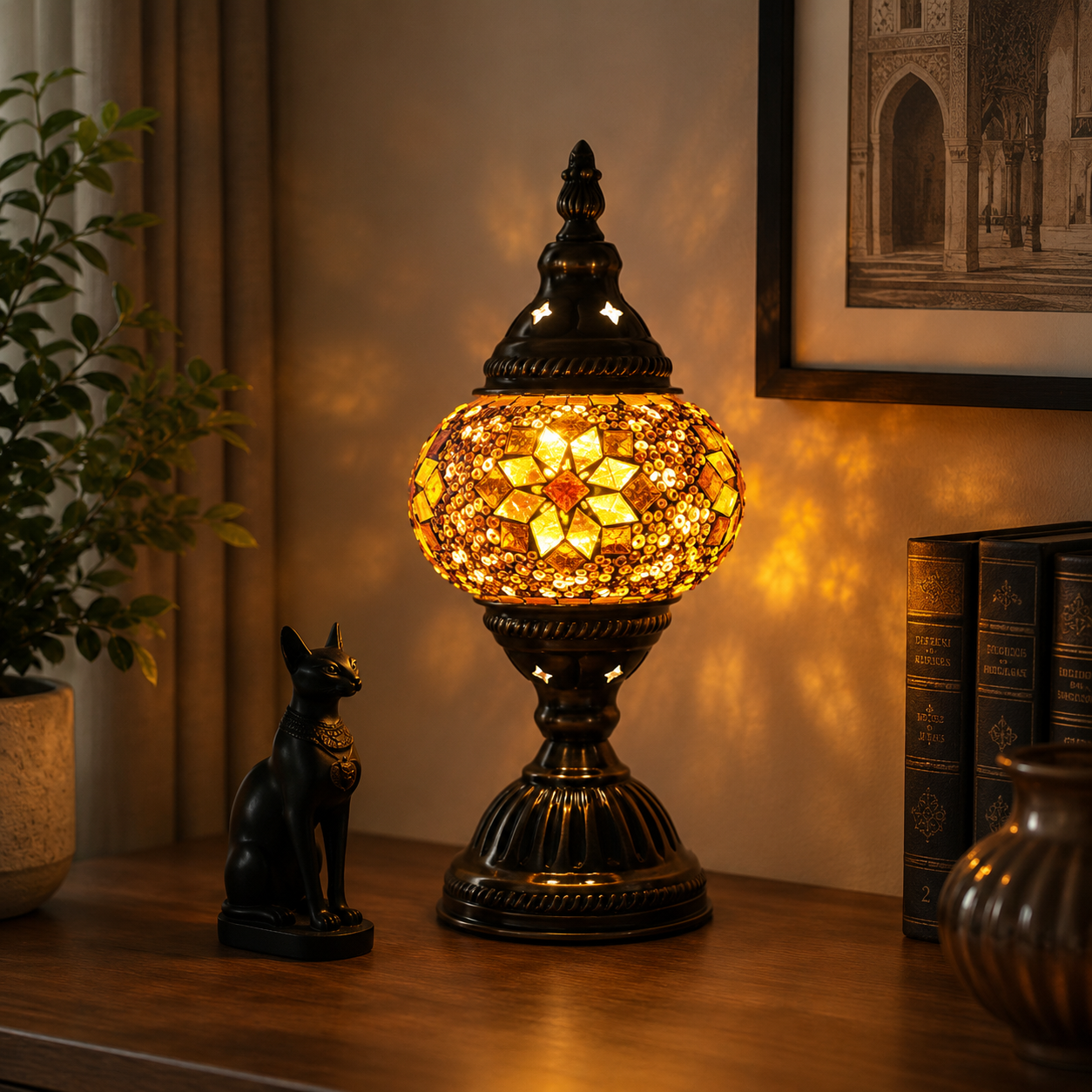 Oriental Glass Mosaic Table Lamp with Colourful Glow | Zelmira