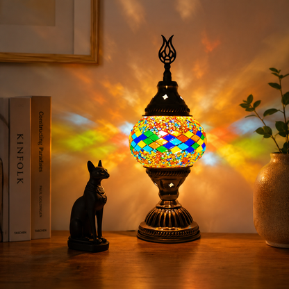 Oriental Glass Mosaic Table Lamp with Colourful Glow | Zelmira