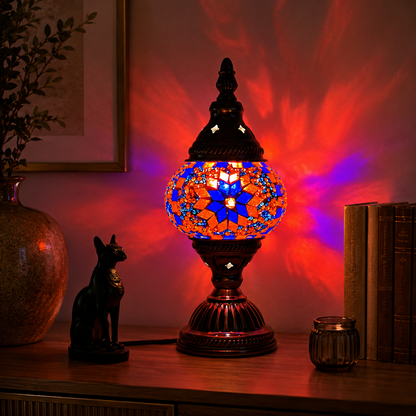 Oriental Glass Mosaic Table Lamp with Colourful Glow | Zelmira