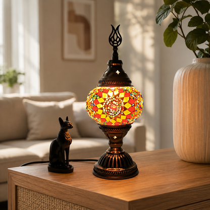 Oriental Glass Mosaic Table Lamp with Colourful Glow | Zelmira